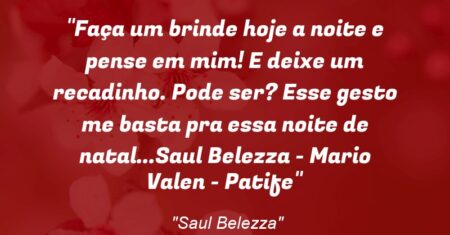 “Faça um brinde hoje a noite e pense em mim! E deixe um recadinho. Pode ser? Esse gesto me basta pra essa noite de natal…(Saul Belezza – Mario Valen – Patife)”