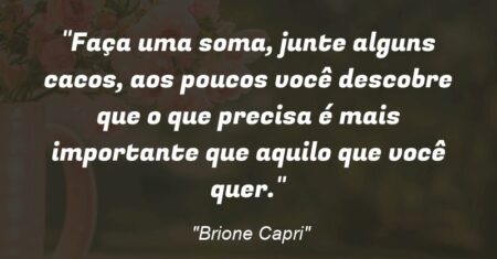 “Faça uma soma, junte alguns cacos, aos poucos você descobre que o que precisa é mais importante que aquilo que você quer.”