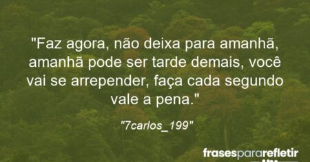 “Faz agora, não deixa para amanhã, amanhã pode ser tarde demais, você vai se arrepender, faça cada segundo vale a pena.”