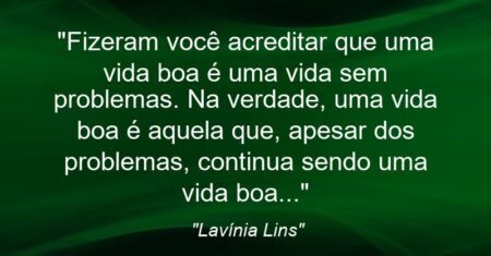 “Fizeram você acreditar que uma vida boa é uma vida sem problemas. Na verdade, uma vida boa é aquela que, apesar dos problemas, continua sendo uma vida boa…”