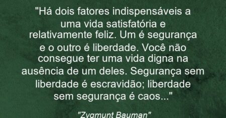 “Há dois fatores indispensáveis a uma vida satisfatória e relativamente feliz. Um é segurança e o outro é liberdade. Você não consegue ter uma vida digna na ausência de um deles. Segurança sem liberdade é escravidão; liberdade sem segurança é caos…”