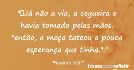“Já não a via, a cegueira o havia tomado pelas mãos, “então, a moça tateou a pouca esperança que tinha.”.”