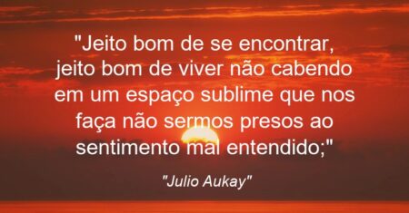 “Jeito bom de se encontrar, jeito bom de viver não cabendo em um espaço sublime que nos faça não sermos presos ao sentimento mal entendido;”