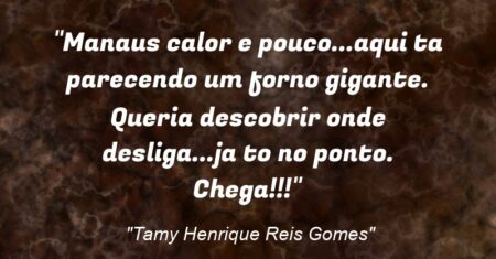 “Manaus calor e pouco…aqui ta parecendo um forno gigante. Queria descobrir onde desliga…ja to no ponto. Chega!!!”