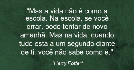 “Mas a vida não é como a escola. Na escola, se você errar, pode tentar de novo amanhã. Mas na vida, quando tudo está a um segundo diante de ti, você não sabe como é.”