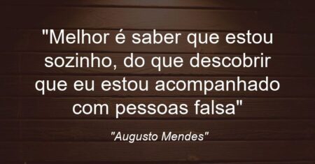 “Melhor é saber que estou sozinho, do que descobrir que eu estou acompanhado com pessoas falsa”