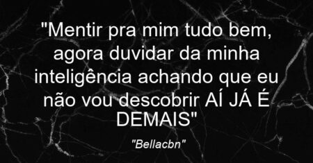 “Mentir pra mim tudo bem, agora duvidar da minha inteligência achando que eu não vou descobrir AÍ JÁ É DEMAIS”