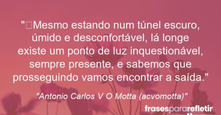 “Mesmo estando num túnel escuro, úmido e desconfortável, lá longe existe um ponto de luz inquestionável, sempre presente, e sabemos que prosseguindo vamos encontrar a saída.”