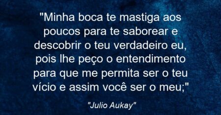 “Minha boca te mastiga aos poucos para te saborear e descobrir o teu verdadeiro eu, pois lhe peço o entendimento para que me permita ser o teu vício e assim você ser o meu;”