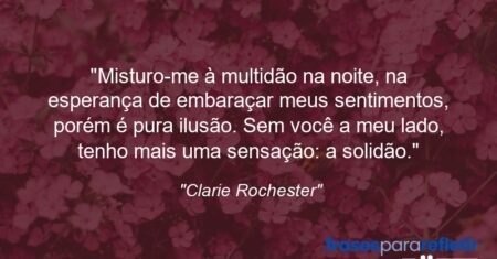 “Misturo-me à multidão na noite, na esperança de embaraçar meus sentimentos, porém é pura ilusão. Sem você a meu lado, tenho mais uma sensação: a solidão.”