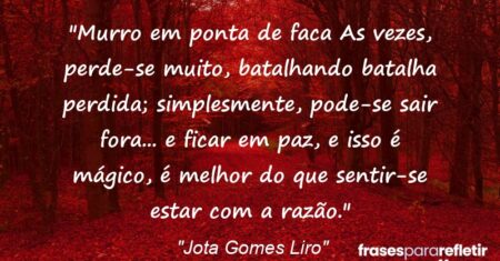 “Murro em ponta de faca: As vezes, perde-se muito, batalhando batalha perdida; simplesmente, pode-se sair fora… e ficar em paz, e isso é mágico, é melhor do que sentir-se estar com a razão.”