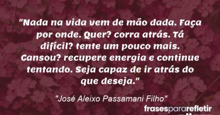 “Nada na vida vem de mão dada. Faça por onde. Quer? corra atrás. Tá difícil? tente um pouco mais. Cansou? recupere energia e continue tentando. Seja capaz de ir atrás do que deseja.”