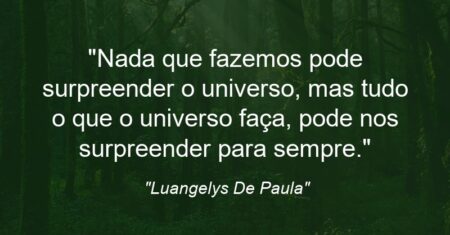 “Nada que fazemos pode surpreender o universo, mas tudo o que o universo faça, pode nos surpreender para sempre.”
