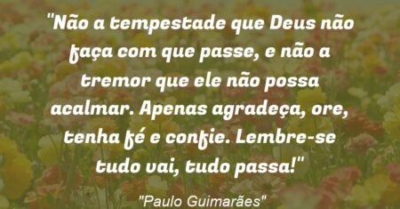 “Não a tempestade que Deus não faça com que passe, e não a tremor que ele não possa acalmar. Apenas agradeça, ore, tenha fé e confie. Lembre-se tudo vai, tudo passa!”