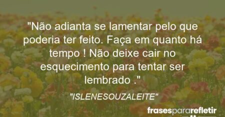 “Não adianta se lamentar pelo que poderia ter feito. Faça em quanto há tempo ! Não deixe cair no esquecimento para tentar ser lembrado .”