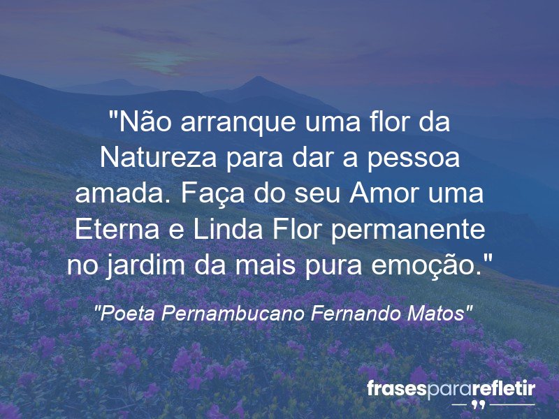 Frases de Amor: mensagens românticas e apaixonantes - “⁠Não arranque uma flor da Natureza para dar a pessoa amada. Faça do seu Amor uma Eterna e Linda Flor permanente no jardim da mais pura emoção.”