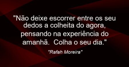 “Não deixe escorrer entre os seu dedos a colheita do agora, pensando na experiência do amanhã. — Colha o seu dia.”