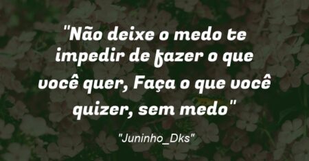 “Não deixe o medo te impedir de fazer o que você quer, Faça o que você quizer, sem medo”