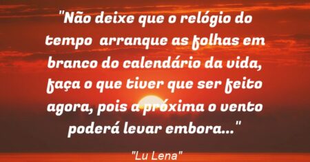 “Não deixe que o relógio do tempo arranque as folhas em branco do calendário da vida, faça o que tiver que ser feito agora, pois a próxima o vento poderá levar embora…”