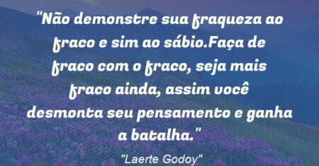 “Não demonstre sua fraqueza ao fraco e sim ao sábio.Faça de fraco com o fraco, seja mais fraco ainda, assim você desmonta seu pensamento e ganha a batalha.”