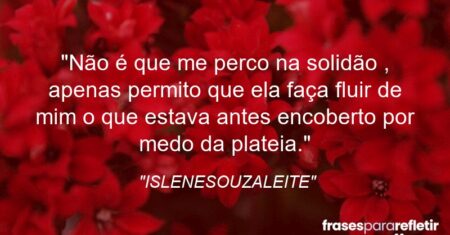 “Não é que me perco na solidão , apenas permito que ela faça fluir de mim o que estava antes encoberto por medo da plateia.”