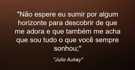 “Não espere eu sumir por algum horizonte para descobrir de que me adora e que também me acha que sou tudo o que você sempre sonhou;”