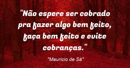 “Não espere ser cobrado pra fazer algo bem feito, faça bem feito e evite cobranças.”