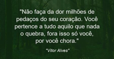 “Não faça da dor milhões de pedaços do seu coração. Você pertence a tudo aquilo que nada o quebra, fora isso só você, por você chora.”