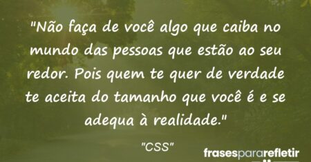 “Não faça de você algo que caiba no mundo das pessoas que estão ao seu redor. Pois quem te quer de verdade te aceita do tamanho que você é e se adequa à realidade.”