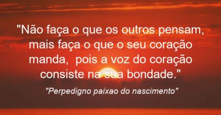 “Não faça o que os outros pensam, mais faça o que o seu coração manda, pois a voz do coração consiste na sua bondade.”