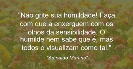 “Não grite sua humildade! Faça com que a enxerguem com os olhos da sensibilidade. O humilde nem sabe que é, mas todos o visualizam como tal.”