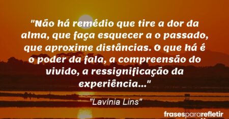 “Não há remédio que tire a dor da alma, que faça esquecer a o passado, que aproxime distâncias. O que há é o poder da fala, a compreensão do vivido, a ressignificação da experiência…”
