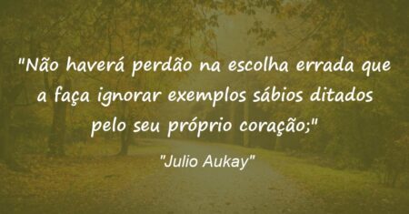 “Não haverá perdão na escolha errada que a faça ignorar exemplos sábios ditados pelo seu próprio coração;”