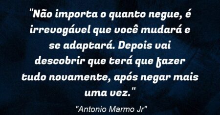“Não importa o quanto negue, é irrevogável que você mudará e se adaptará. Depois vai descobrir que terá que fazer tudo novamente, após negar mais uma vez.”