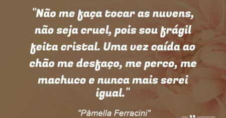 “Não me faça tocar as nuvens, não seja cruel, pois sou frágil feita cristal. Uma vez caída ao chão me desfaço, me perco, me machuco e nunca mais serei igual.”