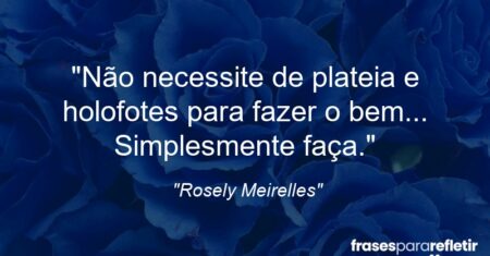 “Não necessite de plateia e holofotes para fazer o bem… Simplesmente faça.”