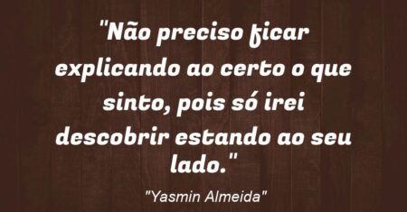 “Não preciso ficar explicando ao certo o que sinto, pois só irei descobrir estando ao seu lado.”