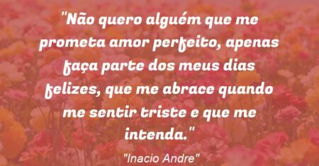 “Não quero alguém que me prometa amor perfeito, apenas faça parte dos meus dias felizes, que me abrace quando me sentir triste e que me intenda.”
