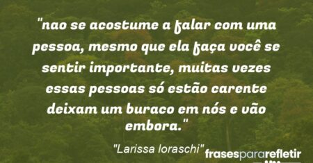 “nao se acostume a falar com uma pessoa, mesmo que ela faça você se sentir importante, muitas vezes essas pessoas só estão carente deixam um buraco em nós e vão embora.”