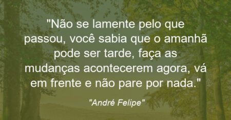 “Não se lamente pelo que passou, você sabia que o amanhã pode ser tarde, faça as mudanças acontecerem agora, vá em frente e não pare por nada.”