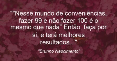 “”Nesse mundo de conveniências, fazer 99 e não fazer 100 é o mesmo que nada” Então, faça por si, e terá melhores resultados…”