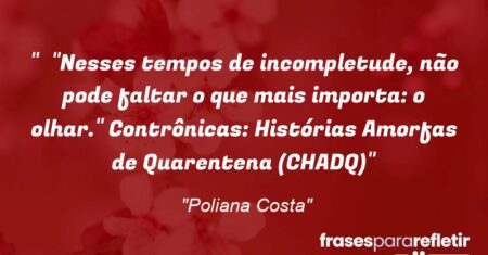 “”Nesses tempos de incompletude, não pode faltar o que mais importa: o olhar.” Contrônicas: Histórias Amorfas de Quarentena (CHADQ)”