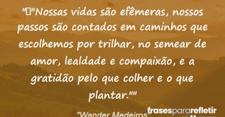 “”Nossas vidas são efêmeras, nossos passos são contados em caminhos que escolhemos por trilhar, no semear de amor, lealdade e compaixão, e a gratidão pelo que colher e o que plantar.””