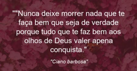 “Nunca deixe morrer nada que te faça bem que seja de verdade porque tudo que te faz bem aos olhos de Deus valer apena conquista.”