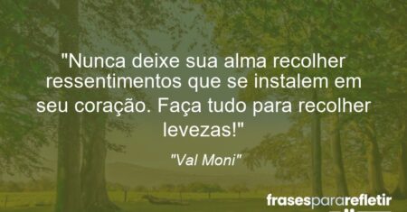 “Nunca deixe sua alma recolher ressentimentos que se instalem em seu coração. Faça tudo para recolher levezas!”
