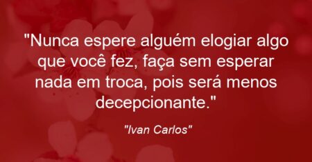 “Nunca espere alguém elogiar algo que você fez, faça sem esperar nada em troca, pois será menos decepcionante.”