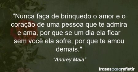 “Nunca faça de brinquedo o amor e o coração de uma pessoa que te admira e ama, por que se um dia ela ficar sem você ela sofre, por que te amou demais.”