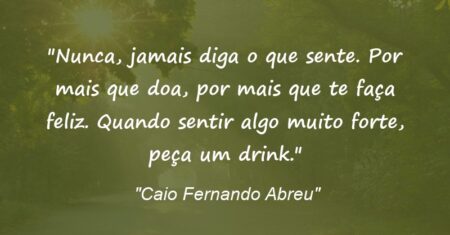 “Nunca, jamais diga o que sente. Por mais que doa, por mais que te faça feliz. Quando sentir algo muito forte, peça um drink.”