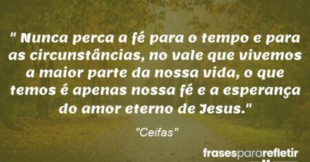 “Nunca perca a fé para o tempo e para as circunstâncias, no vale que vivemos a maior parte da nossa vida, o que temos é apenas nossa fé e a esperança do amor eterno de Jesus.”