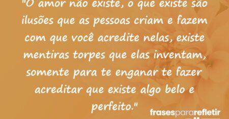 “O amor não existe, o que existe são ilusões que as pessoas criam e fazem com que você acredite nelas, existe mentiras torpes que elas inventam, somente para te enganar te fazer acreditar que existe algo belo e perfeito.”